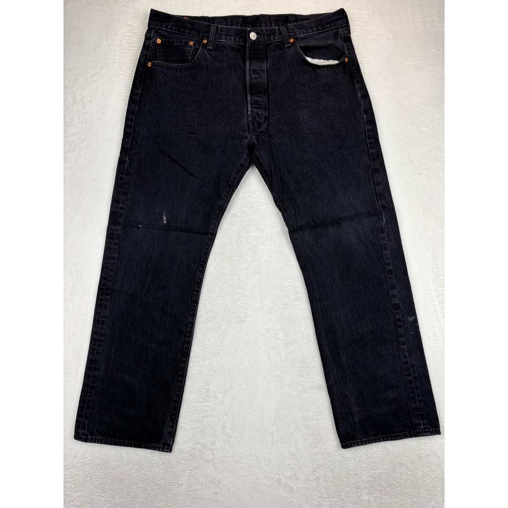 Levis‎ 501 Mens 38x30 Jeans Fuzzy Black Faded Denim Grungy Vintage Wash Style